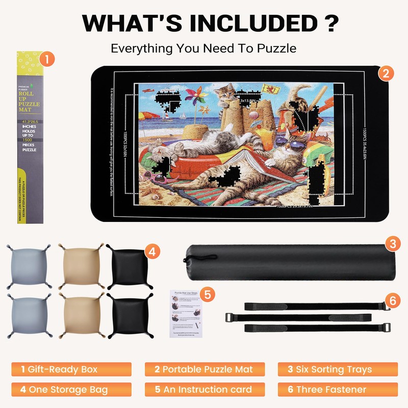 Lwoeo Jigsaw Puzzle Mat Roll Up 2000 Pieces, Black 48.4”