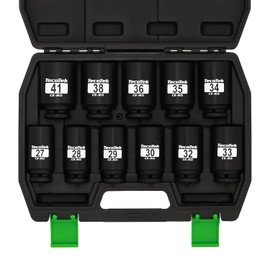 TecoTek 1/2" Drive Deep 6-Point Impact Socket Set, 11-Piece Deep Metric Spindle Axle Nut Impact Socket Set, Cr-Mo, 27mm - 41mm