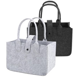 Xialvyu Pack of 2 Felt Shopping Bag, Foldable Felt Bags, Shopper, Small Felt Basket, Carry Bag, Felt Firewood Bag, Clothes Basket, Storage, 30 x 20 x 18 cm, Light Grey and Dark Grey