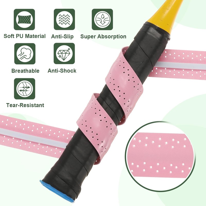 PATIKIL テニスラケットグリップテープ 3パックPUラケットオーバーグリップ ダンピングリッジ付きアンチスリップ吸収性パーフォレーテッドハンドルグリップ バドミントンピクルボール釣りロッド用 ペールピンク