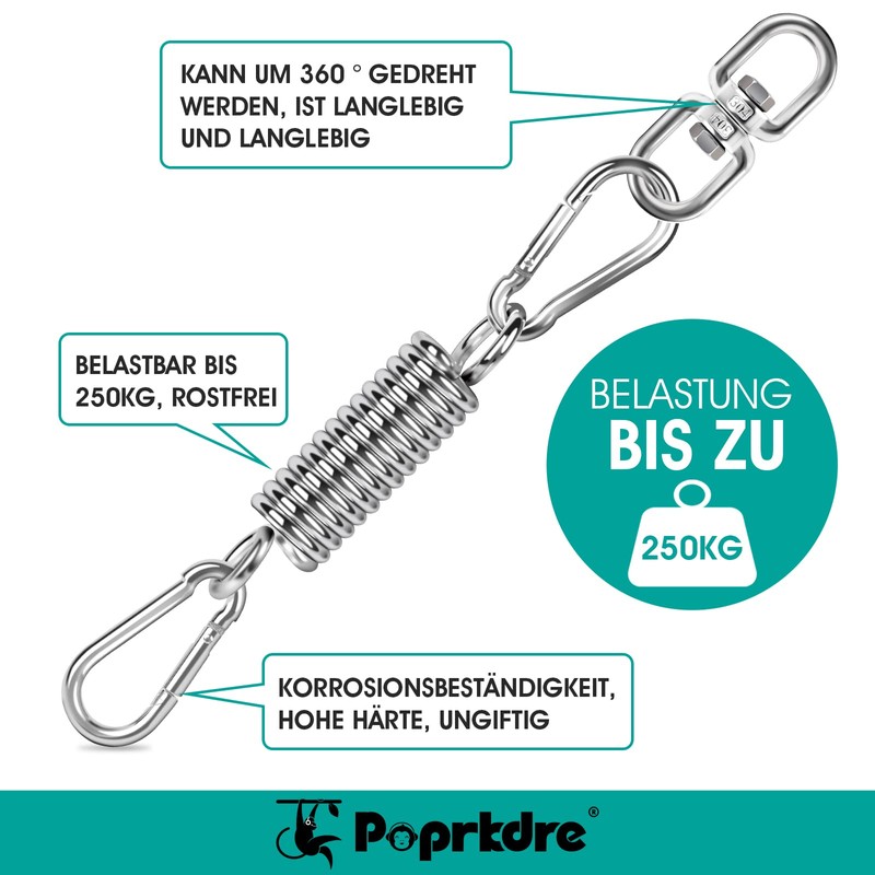 Poprkdre Swing Spring Steel Spring, Hanging Chair with 2 Carabiner