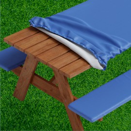 Sorfey Picnic Table Cover with Bench Covers -Fitted with Elastic, Vinyl with Flannel Back, Fits for Table 30"x 96" Rectangle,Water Proof, Solid Blue Design