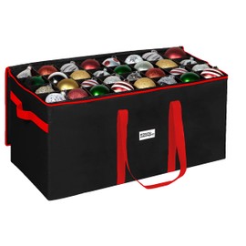 Christmas Ornament Storage Container,Box Stores Up to 128-3 inch ornaments, Adjustable Dividers, Large Organizer Bin to Protect and Store Holiday Décor - Black