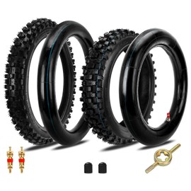 FVRITO 60/100-14 2.50-14 + 80/100-12 3.00-12 Tire and Inner Tube for 90cc 110cc 125cc SSR CRF XR70 CR60R KLX110 KX60 DRZ DS80 JR80 PW80 TTR90 YZ60 65SX Off Road Motocross Pit Dirt Bike