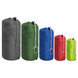 BeeGreen Small-Drawstring-Pouch-Bags 5 Pack with Dust Flap Stuff Sack for Travel Camping Outdoor Ditty Bags Foldable Lightweight
