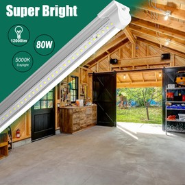 10 Pack 8FT 80W LED Shop Light, 5000K 12000LM Integrated Fixture, V Shape Daylight White Ceiling T8 LED Tube Light for Garage, Clear Cover, High Output, Linkable Shop Lights for Garage, Plug and Play