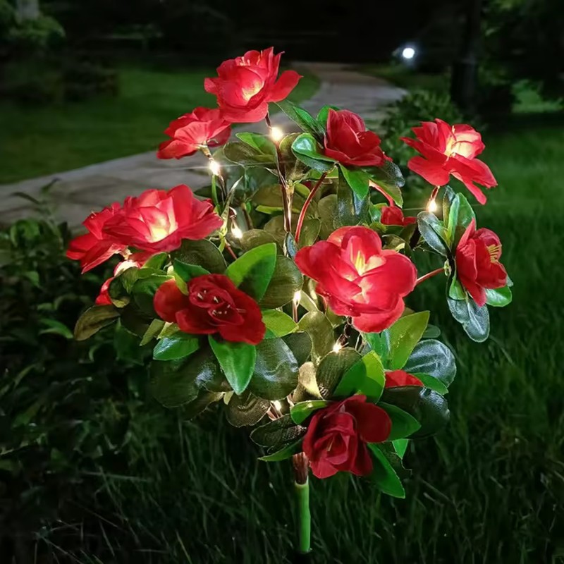 2-Pack Solar Azalea Flower Garden Lights, IP65 Waterproof Outdoor Decorative
