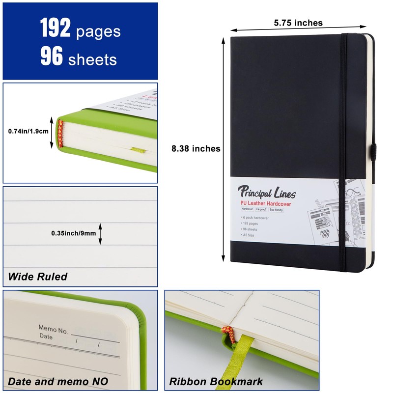 Principal Lines 12 Pack Lined Journal Notebook - A5 Hardcover