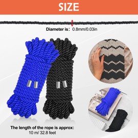 Coldairsoap Soft Silk Rope, Skin Friendly Twisted Trim Cord Rope Rope Decor Blue (Black & Blue, 32ft)