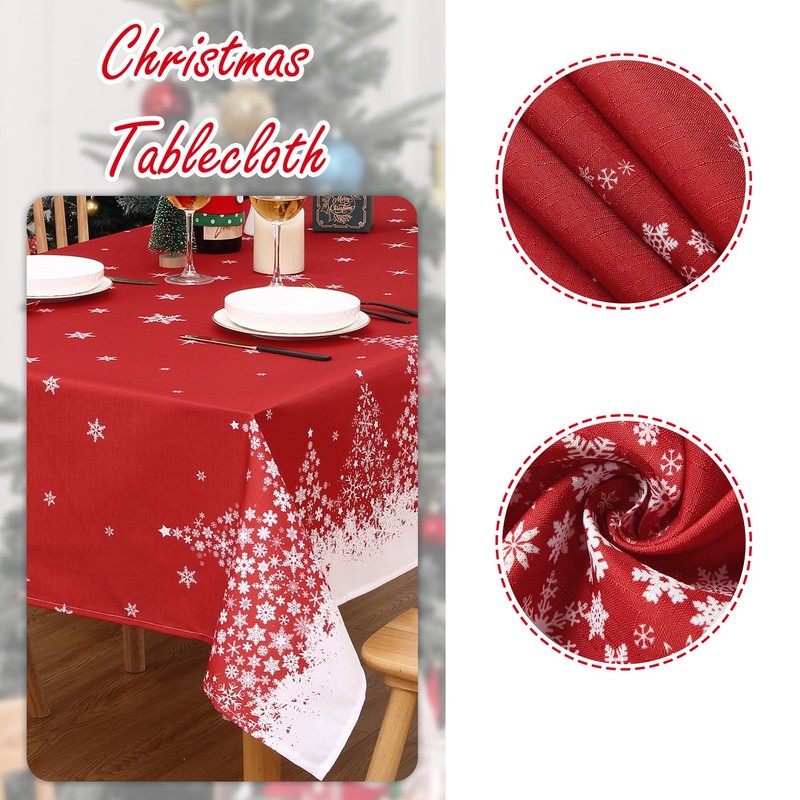 ROYGROW Square Christmas Tablecloth 52x52 with Tree Decorations, Red Snowflake