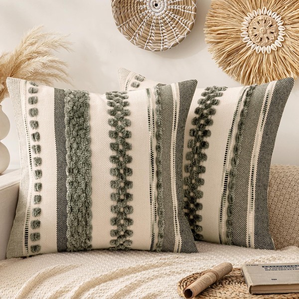 ANRODUO Pack of 2 Boho Decorative Throw Pillow Covers 18x18