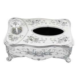 Rose Tissue Box 3D Rose Pattern Elegant Toothpick Slot Vivid Colors Strong PP Tissue Box Cover for Family Office Party Silver White Color