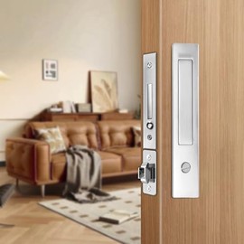 Cerradura de privacidad para puerta de bolsillo con mango oculto, tirador empotrado, color plateado | Privacy lock bath bed office, Flush pull saves space, Spring edge pull retrieve, Durable anti-rust, Fits 1-5/12 to 2-2/8 door