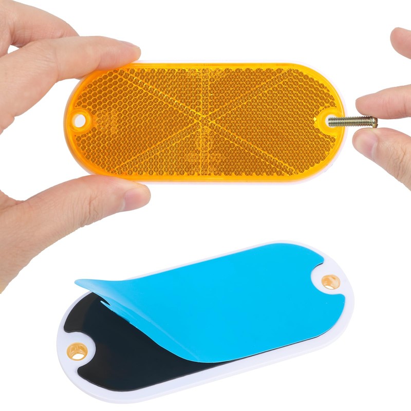 WUSHIXAN 10 Pack Oval Reflectors Yellow Self Adhesive Or Drill