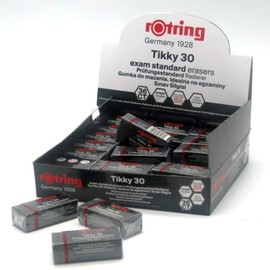 Newell Brands 36 x Rotring Tikky 30 Exam Standard Pencil Erasers - Rapid, Residue-Free Erasing with No Smears or Marks [Pack of 36, Black], (R13)