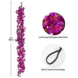 Briful 6ft Purple Bougainvillea Flower Garland – Artificial Silk Floral Vine with Built-in Hook Faux Flower Garland for Backdrop Table Wall Wedding Party Home Decoration