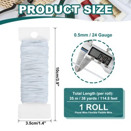 PATIKIL 24 Gauge Floral Flexible Paddle Wire, 38 Yard (115 Feet) Florist Wreath Wire for Crafts Flower Arrangement, White