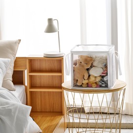 holay 2-Pack 12" Cube Storage Bins [White] - 27L Capacity PVC Boxes Transparent Lid & Handles - Durable & Foldable - Multi-Purpose Toy, Clothes, Blocks Organizer for Kids, Toddlers, Playroom (Large)