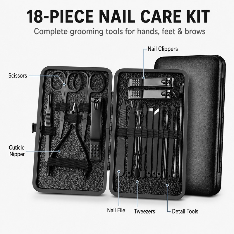 7-Piece Stainless Steel Nail Care Kit for Manicure & Pedicure