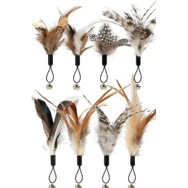 REBECCAHOWARD 8 Stück Cat Feather Toys Ersatz - Katzen Federspielzeug für Katzen ohne chemische Farbstoffe – inklusive Nachfüllungen für natürliche Katzenfedern, mit 1 Windmühle aus Bambus-Libellen