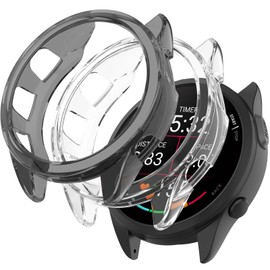 Miimall Pack of 2 Protective Case Compatible with Garmin Forerunner 165 Protective Case, Drop-Proof, Shockproof TPU Case, Full Protection Screen Protector Case for Music Running Smartwatch, Black +