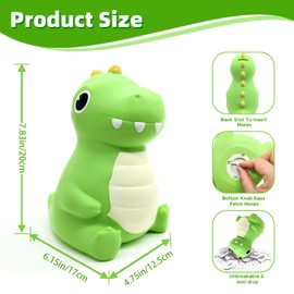 Mollywen Dinosaur Piggy Bank, Cute Piggy Bank for Kids Boys Girls, Unbreakable Plastic Money Coin Bank with DIY Alphabet Stickers, Great Gifts for Birthday Christmas Baby Shower (Green)