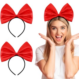 Chuangdi Pack of 2 Carnival Headbands Headdress Cute Headbands Hair Accessories for Adults Christmas Party Costume Accessories (Red, Bow)