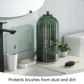 Emljkvp Makeup Brush Holder with Dustproof Cover 360 Rotating Makeup Brush Organizer for Vanity Bathroom, Green