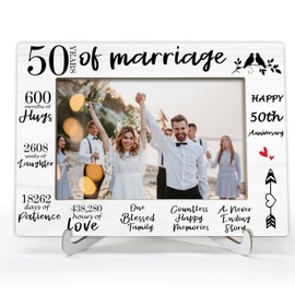 TIOFUNO 50th Years Anniversary Picture Picture Frame, 50th Wedding for Couples, 50 Years Of Marriage Wood 4x6 Picture Frame for Desk Display-A30