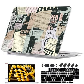 Seanai Compatible with MacBook Air 13 inch Case 2021 2020 2019 2018 Release A2337 M1 A2179 A1932, Anti-Scratch Pattern Plastic Hard Shell Cover for MacBook Air 13.3 with Touch ID, Newspaper Splicing