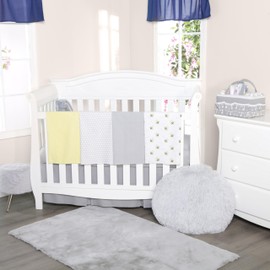 EVERYDAY KIDS 4 Pack of Soft Flannel Receiving Baby Blanket Set for Girls and Boys; Yellow and Gray Baby Swaddle Blankets with Bumble Bee and Honeycomb Designs for Newborn Baby Girl or Boy Nursery