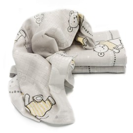 Clevere Kids Muslin Cloths, Printed Stars and Animals, Pack of 3, Absorbent, Burp Cloths, 70 x 80 cm, Oeko-Tex (Bunny and Bear Vanilla)