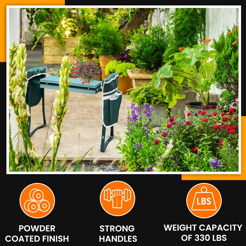 Juggernaut Storage Folding Bench Stool with Kneeling Pad