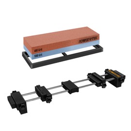 POWERTEC 72200 Sharpening Stone and Holder Set, Sink Bridge Stone Holder with Dual Sided 400/1000 Grit Whetstone and Non-slip Rubber Base