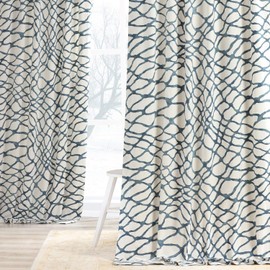 HPD Half Price Drapes PRTW-D50C-108 Printed Cotton Twill Curtain (1 Panel), 50 X 108, Ellis Blue