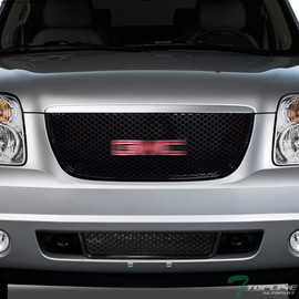 TLAPS 7422452147189 Compatible With 2007-2014 GMC Yukon/XL/Denali Glossy Black Round Hole Mesh Front Bumper Grill Grille