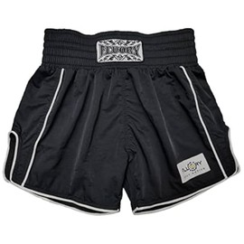 FLUORY Muay Thai - Pantalones cortos de boxeo con estilo simple y elegante, de nailon suave y suave, Negro -, X-Small