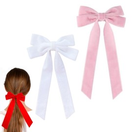 Velour Ribbon, Velour, Hair Accessories, Set of 2, Long Ribbon, Velvet, Hair Clip, Cute, Adults, Weddings, School Entrance Ceremonies, Graduation Ceremonies (White + Pink)
