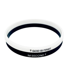 MMIUAEG 2PCS GOD IS FIRST BRACELET, GOD IS FIRST IM SECOND Motivational Inspirational Bracelets, Bible Verses Cross Bracelets Christian Faith Rubber Bracelets for Women Men (Whiteblack)