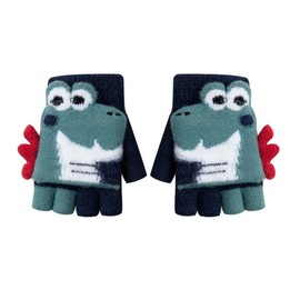 Kids Boys Girls Dinosaur Flip Top Gloves with Mitten Cover Knitted Winter Fingerless Toddler Convertible Mittens