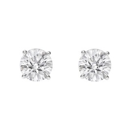 Genuine Rhodium Plated 4mm Round Cut Sterling Studs with Round Cut Clear Cubic Zirconia