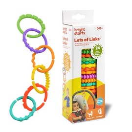 Bright Starts Links - Eslabones, Aros flexibles de colores de juguete para bebé, multifuncionales, sujetar juguetes y llevarlos a todas partes, mordederas, o formar una cadena para diversión, unisex, a partir de 0 meses