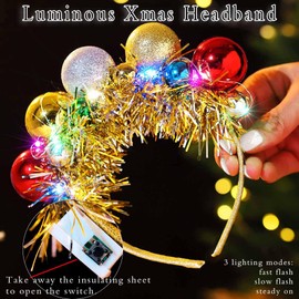 Uranian Light Up Christmas Headbands LED Gold Balls Hairbands Xmas Tinsel Headband Glowing Party Hair Accessories for Women