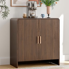 ONBRILL 31.5" Sideboard Buffet Cabinet with Storage, Curved Design Farmhouse Coffee Bar Cabinet with 2 Doors & Adjustable Shelves for Living Room, Kitchen, Hallway, Walnut