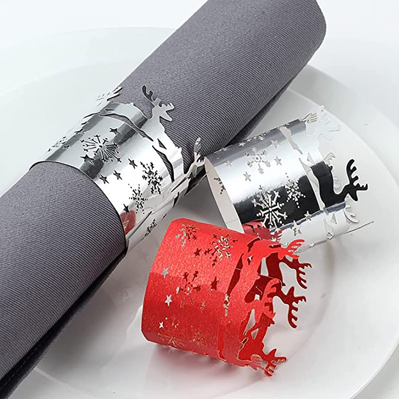 Paper Napkin Rings Deer Snowflake,50 Pieces 3D Laser Cut Disposable