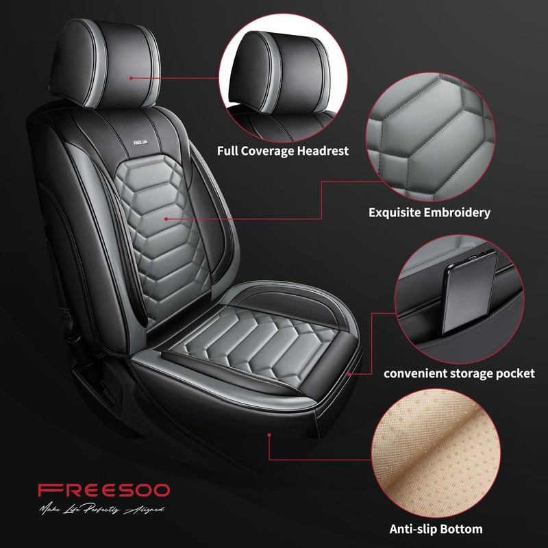 FREESOO 2014-2018 for Silverado 2 Front Seat Covers, Fit for