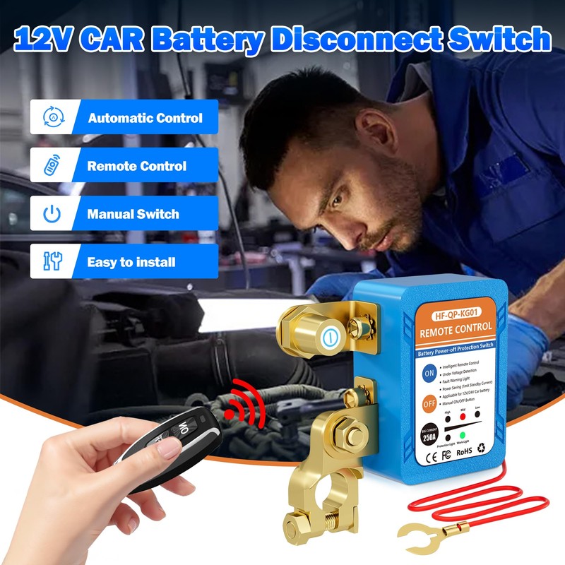 Aoteda Kill Switch for Car, 250A 12V/24V Remote Battery Disconnect