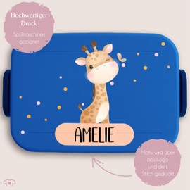 Children's Bento Box Midi for Mepal Bento Box - Cute Lunch Box Girls Giraffe with Name | Girls Nursery Gift Lunch Box | Girls Lunch Box First Day at School - 900 ml - Blue - Lunch Box and