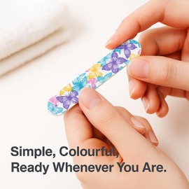 20 Mini Nail Files Double Sided Emery Boards, 180/240 Grit for Natural Nails, 9cm Colourful Patterned Nail Files. Home Travel and Handbag Use, Washable Nail Filing Boards for Everyday Nail Care