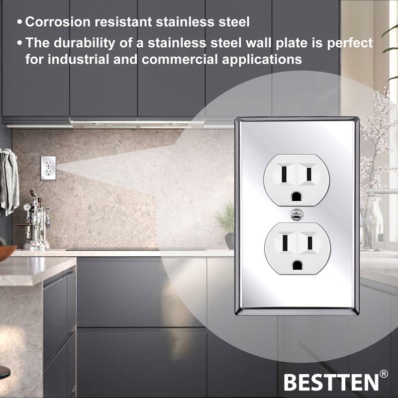 [10 Pack] BESTTEN 1 Gang Mirror Polished Stainless Steel Duplex